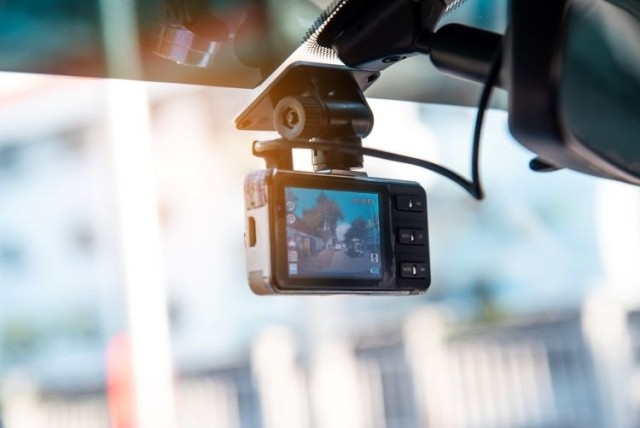 Video camera attached to car windshield