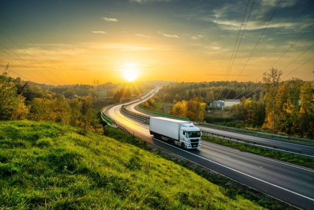 Truck driving down highway