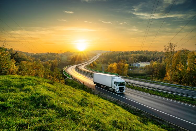 Truck driving down highway